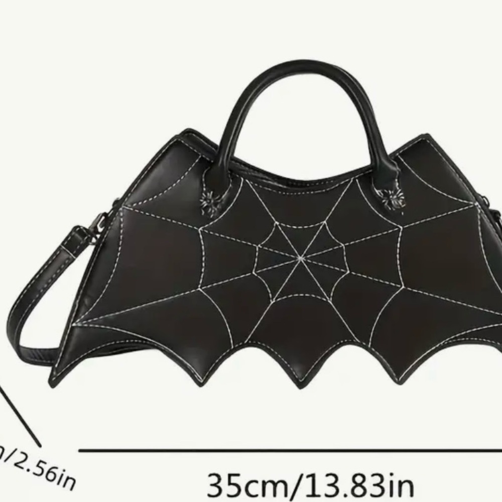 BAT WING HALLOWEEN BAG W SPIDER WEB DESIGN AND BAT BAG CHARM GOTH PUNK NWOT - Picture 8 of 8